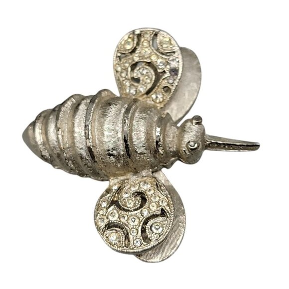 Kramer Rhinestone Bumble Bee Brooch Rare Bug Signed Pin Silver Tone Vintage - Picture 8 of 10